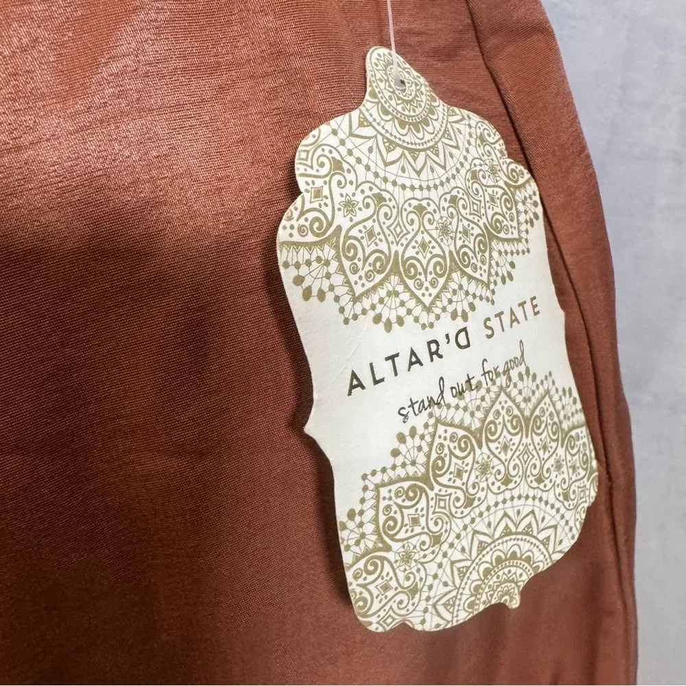 Altar’d State russet rust satin sheen wide leg trouser pant size small NWT